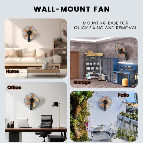18in Wall Mount Fan with Remote Control Wall Mounted Oscillating Fan with 3 Speed Settings Adjustable Tilt and Timing for Bedroom 16in Metal Fans Blade