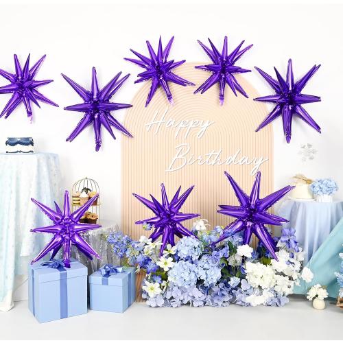 9Pcs Dark Purple Star Balloons, Large Explosion Star Foil Balloons, Metallic Purple Mylar Spike Balloon for Birthday Wedding Anniversary New Year Christmas Graduation Party,3 Pcs 27Inch & 6 Pcs 22Inch