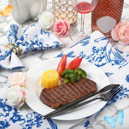 24 Pcs Blue Cloth Napkins Country French Dining Napkins 18 x 18 Blue Floral Reusable Cloth Napkin Rustic Table Decorative for Fall Christmas Holiday Party Supplies