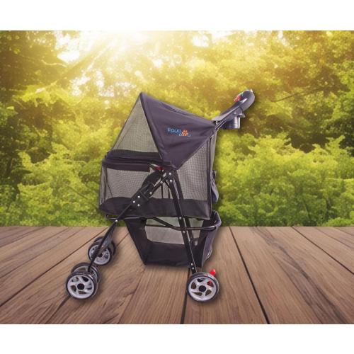 Full-Window pet Stroller 4 Wheels for Cats & Dogs, with Storage Basket,Cup Holder, Travel Puppy/Cats Stroller.