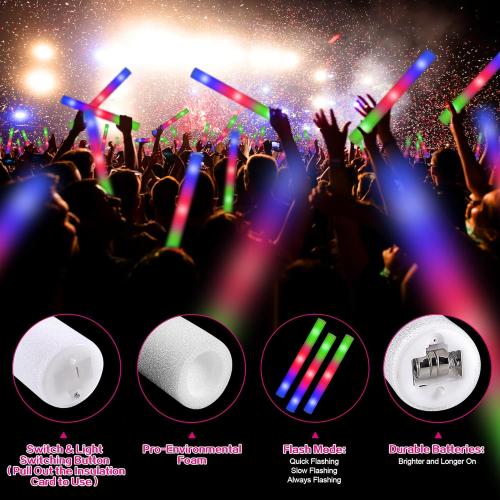 Foam Glow Sticks, 110PCS LED Foam Light Up Sticks Bulk, Wedding Glow Party Supplies with 3 Modes Flashing, Glow in the Dark Party Favors for Birthday, Easter, Carnival, Rave, Classroom