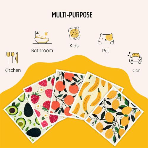 Swedish Dishcloths for Kitchen, Swedish Dish Cloths 5 Pack, Super Absorbent Reusable Paper Towels Washable, Biodegradable, Quick Drying, Dishwasher Safe