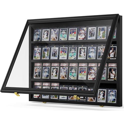 Size 31.1 W x 24.4 H x 2.16 D, Mlikero Baseball Card Display Case, 36 Graded Card Display Frame Lockable, Trading Card Display with UV Protection Sports Card Display Case for Baseball Cards, Football Cards, Sports Cards