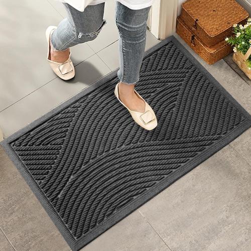 Sturdy Front Door Mat, Absorbent Muddy Dirt Resist Welcome Door Mats Outdoor Indoor, Stain and Fade Resistant, Non-Slip Backing Entry Mat Low Profile Doormat for Entryway, Grey