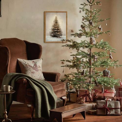 Vintage Christmas Tree Wall Art, Winter Holiday Botanical Wall Decor Paintings, Rustic Pine Tree Canvas Prints Artwork Picture for Farmhouse Mantel Bedroom Living Room  Wood Framed