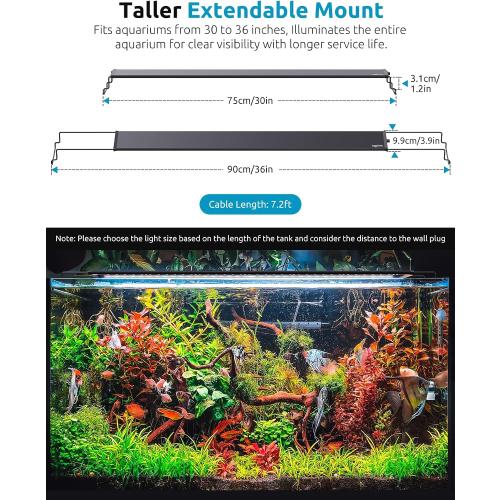 SEAOURA LED Aquarium Plant Light, 24/7 Custom Timer, Power-Off Memory, 7-Row LEDs 30-36in Full Spectrum Fish Tank Lights, 8 Colors, 20 Brightness, Day & Night Cycle, Adjustable Mount for Freshwater