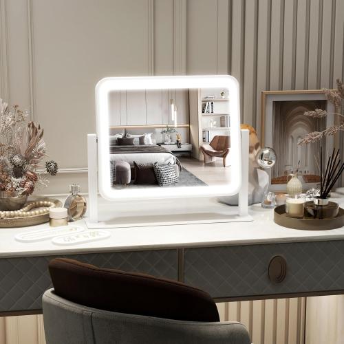 FENNIO Vanity Mirror with Lights 14×12 Makeup Mirror with Lights,Lighted Vanity Mirror Tabletop,Smart Touch with 3-Color Lighting,Dimmable,for Vanity Desk Tabletop