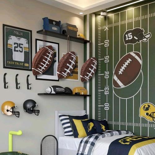 3 Pcs Woven Football Hanging Decor, Handmade Rustic Rattan Football Wall Decor for Boys Room, Man Cave, Game Room, Sports Theme Gifts, DIY Craft Project, Game Day Club Birthday Party Supplies