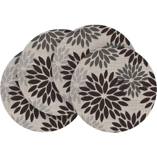 Artoid Mode Black Dahlia Plastic Round Placemats Set of 4, 14 Inch Seasonal Wipeable Woven Vinyl Table Mats for Farmhouse Party Kitchen Dining Decor