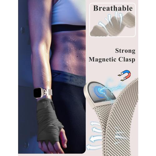Stainless Steel Magnetic Loop Compatible with Apple Watch Band 38mm 40mm 41mm 42mm Women Metal Mesh D-shaped Clasp Strap for iWatch SE Series 10/9/8/7/6/5/4/3/2/1/Ultra(1/2) Starlight