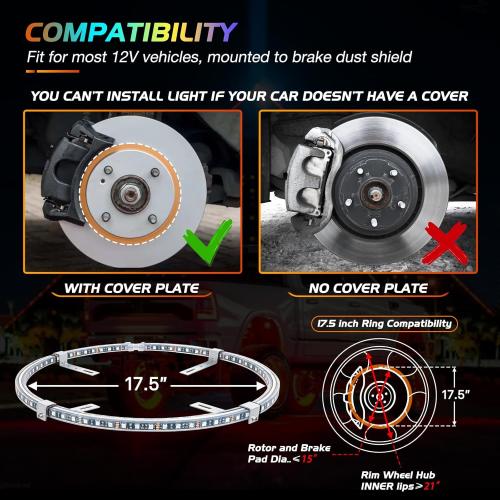 Nilight 4PCS 17.5inch Double Row LED Wheel Ring Lights RGB with APP and Remote Control Neon Light w/Turn Signal and Braking Function Dual Row for Car Van SUV Truck
