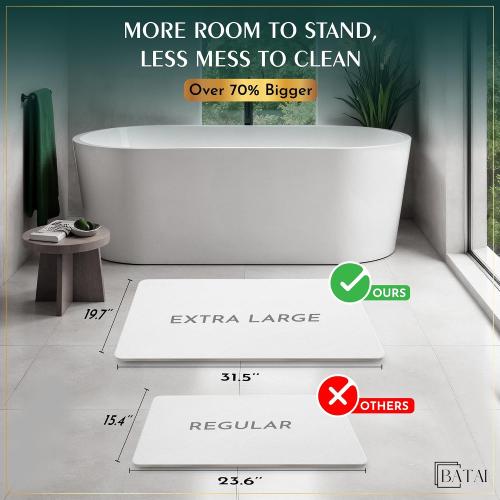 Extra Large Stone Bath Mat (31.5” x 19.7”) White Stone Bath Mats for Bathroom – Absorbent Diatomaceous Earth – Non-Slip Stone Shower Mat – Easy Clean, Quick Drying – Instant Dry Bathmat - XL