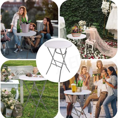 2PCS Cocktail Table 28in Folding Round High Top Indoor Outdoor with Removable Legs, Tall Bistro Foldable Bar Height Table for Parties, Patio, Backyard, Dining, Wedding, White