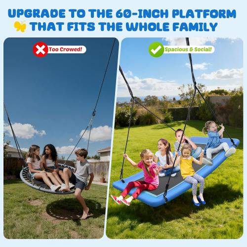 Trekassy 700lb Giant 60 Skycurve Platform Tree Swing for Kids and Adults | 900D Oxford Fabric, Adjustable Ropes, Curved Platform Design, 2 Hanging Straps for Backyard, Easy Assembly (Patented)