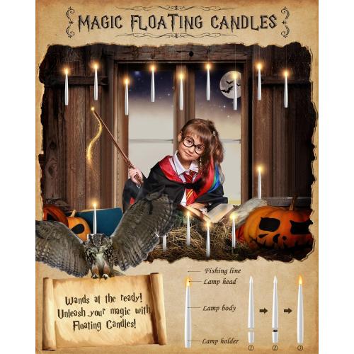 Floating Candles with Wand - Christmas Decorations Magic Flameless Candles Flickering Warm Light LED Hanging Candle Remote, Battery Operated Candles for Christmas Outdoor Indoor Party Decor