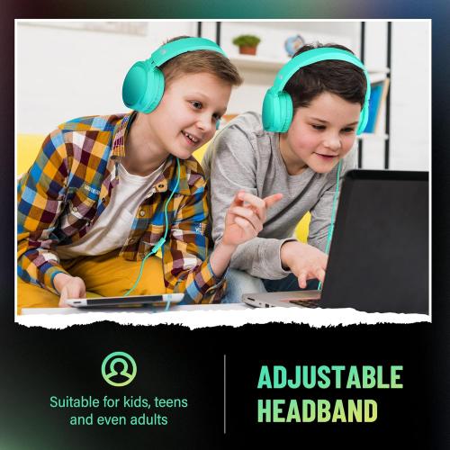 rockpapa Grade Wired Headphones with Microphone, Lightweight Foldable Stereo Bass Headphones with No-Tangle Cord & 3.5mm Jack for Adult/Kids, Laptop Tablet Airplane Chromebooks Teal