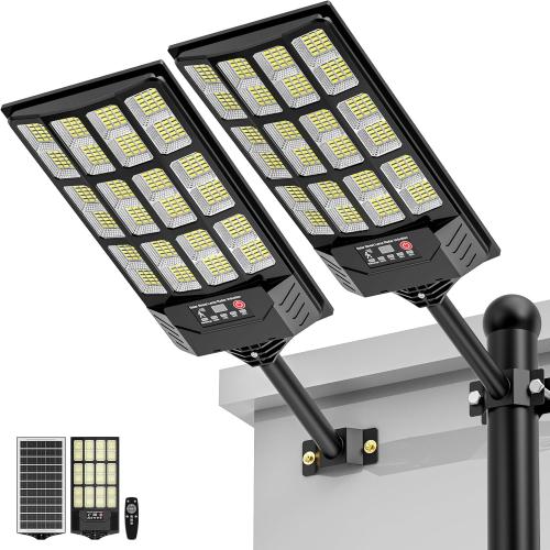 Solar Street Lights Outdoor Waterproof,48000LM 320°Wide Angle Flood Light, LED Solar Parking Light with Motion Sensor and Remote Control for Outdoor, Streets, Courtyards,Parking Garages,2Pack