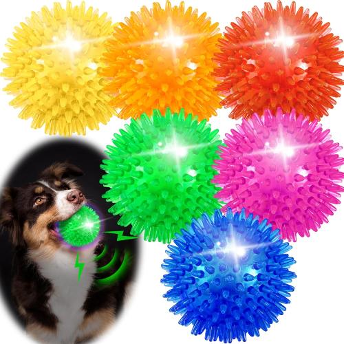 6 Pack 2.5 Light Up Squeaky Dog Balls, Spiky Dog Toy Balls for Puppy Small,Medium Dogs