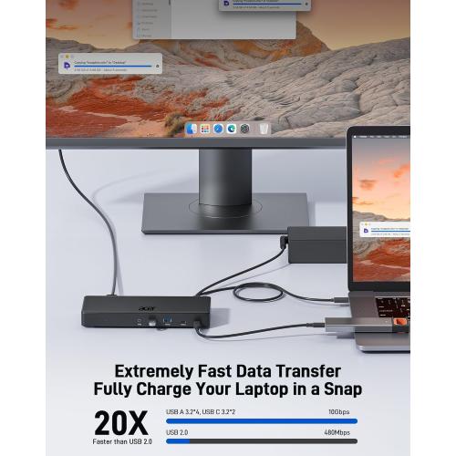 Acer 15-in-1 Laptop Docking Station Support DisplayLink Triple Monitors, USB C Docking Station, 130W Power Adapter, 10Gbps Data Transfer, 1Gbps Ethernet for MacBook Pro/Air, Acer Laptops, PC and More