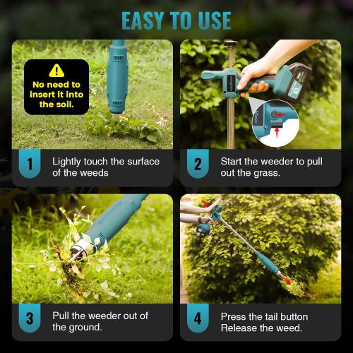 Weed Puller Tool,Electric Stand Up Weed Puller Tool, 21V Battery Powered w/ 1pcs 3000mAh,Heavy Duty 3-Claw Steel Root Weeder,for Dandelion Lawn Garden Yard（Blue）