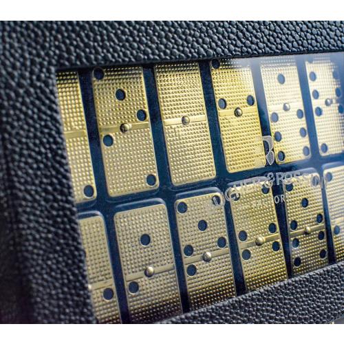 Bucher&Rossini Metal Surface Dominoes Set Double 6 for Adults and Kids - Classic 28Pieces Gold Metal Surface Domino's Game Set Idea Gift Present for Domino Players or Family Game Night