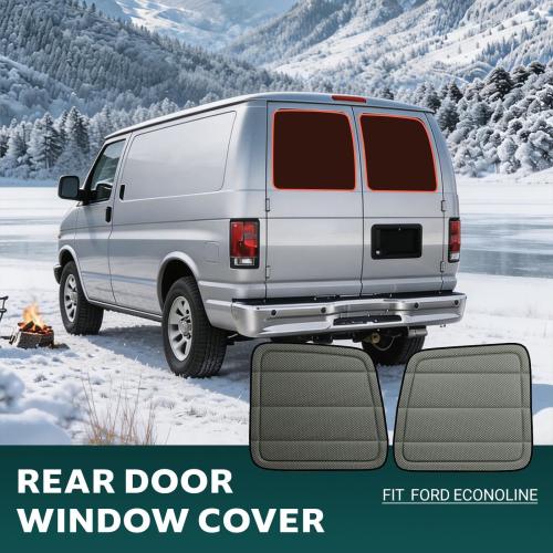 Extra-Thick Rear Door Window Covers(Pair) for Ford Econoline Van, Magnetic Insulated Blackout Window Sunshade, Foldable Design, AllSeasonGuard Pro