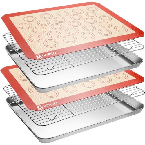 MCIRCO 6 Piece Stainless Steel Baking Sheet with Rack with Silicone Baking Mat Set (2 Pans   2 Racks   2 Mats), 17.3 x 13 x 1 Inch Cookie Sheet with Cooling Rack, Easy Clean