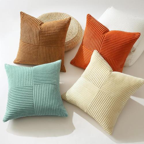 OTOSTAR Set of 4 Decorative Throw Pillow Covers Soft Striped Corduroy Boho Square Pillow Cases Fall Mix and Match Home Decor for Sofa Couch Living Room Bedroom Farmhouse 22x22 Inch, Orange Teal