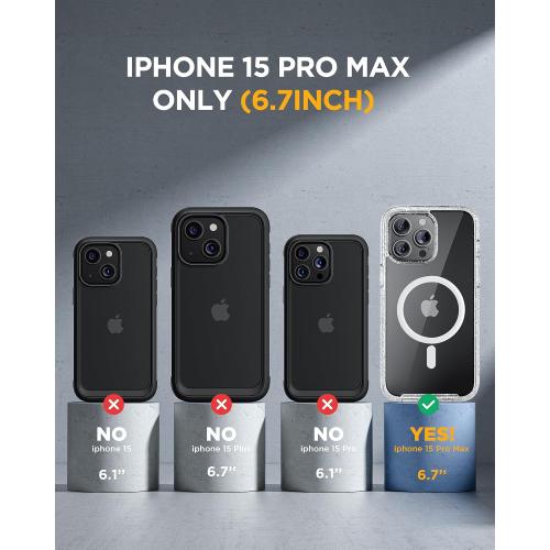 Miracase Magnetic for iPhone 15 Pro Max Case 6.7'' [Compatible with Magsafe] Full-Body Drop Proof Phone Case for iPhone 15 Pro Max with Built-in 9H Tempered Glass Screen Protector,Clear Glitter