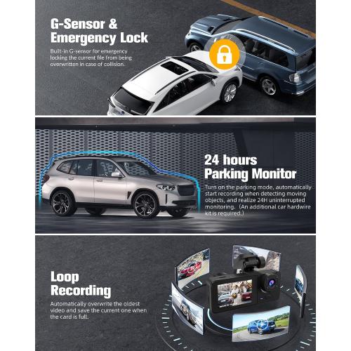 Dash Camera for Cars,4K Full UHD Car Camera Front Rear with 32GB Card,Built-in Super Night Vision,2.0'' IPS Screen,170°Wide Angle,WDR, 24H Parking Mode, Loop Recording.