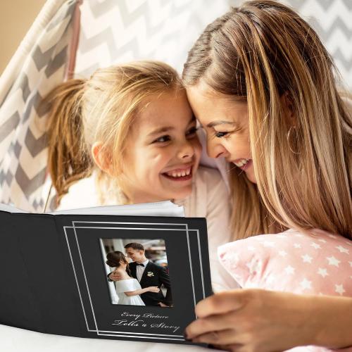 Photo Album 4x6 50 Photos Leather Cover Wedding Photo Albums Extra Large Capacity Picture Book with Beautiful Prints Presents for Wedding Baby Vacation Black