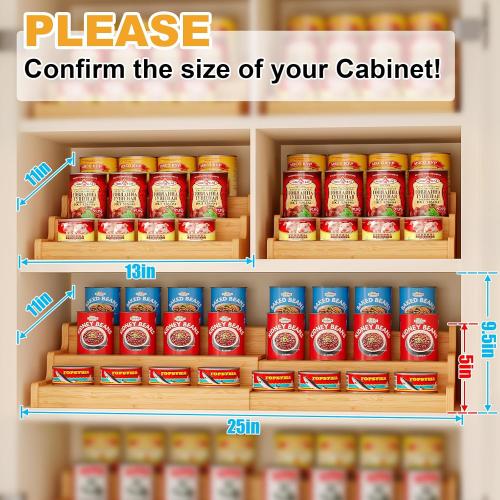 Expandable Bamboo Can Rack Organizer for Pantry, 3-Tier Adjustable Can Storage Holder, Soda Organizer Holds Up to 24 Cans, Canned goods Storage Display for Pantry, Cabinet, Countertop (patent pending)