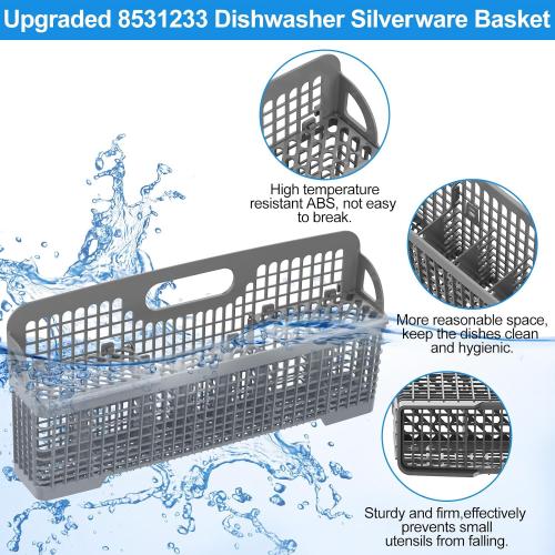UPGRADED 8531233 WP8562043 Dishwasher Silverware Basket Replacement,Fits For Kitchenaid Kenmore Whirlpool Dishwasher Utensil Basket Parts KDFE104HPS0 KDTE334GPS0 Universal Dishwasher Cutlery Basket