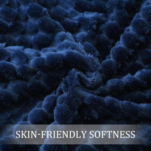 Exclusivo Mezcla Extra Large Fleece Throw Blanket for Couch, 50x70 Inches Stylish Jacquard Soft Throw Blanket, Fuzzy Cozy Lightweight for All Season, Navy Blue