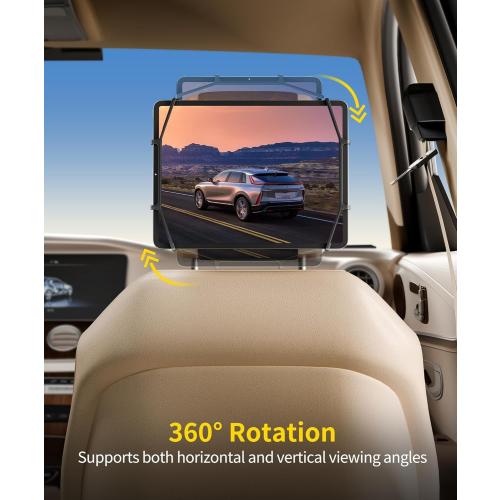 FANGOR Car Headrest Mount Holder, Tablet Holder for Kids in Back Seats, Anti-Slip Strap and Holding Net,Angle-Adjustable/Fits All 7 Inch to 12.9 Inch Tablets