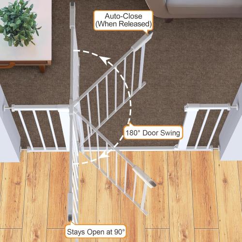 Cumbor 29.7-46 Baby Gate for Stairs, Toddler Safety Essentials for The House, Auto Close Dog Gate for Doorways, Mom's Choice Awards Winner-Easy Install Pressure Mounted Pet Gates for Dogs, White