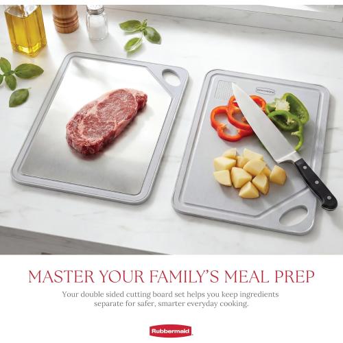 Rubbermaid Stainless Steel Cutting Board, Dishwasher Safe Double Sided Cutting Boards for Kitchen | BPA Free Non Toxic Chopping Board for Meat, Veggies & Fruits | Wheat Fiber & Steel Cutting Board