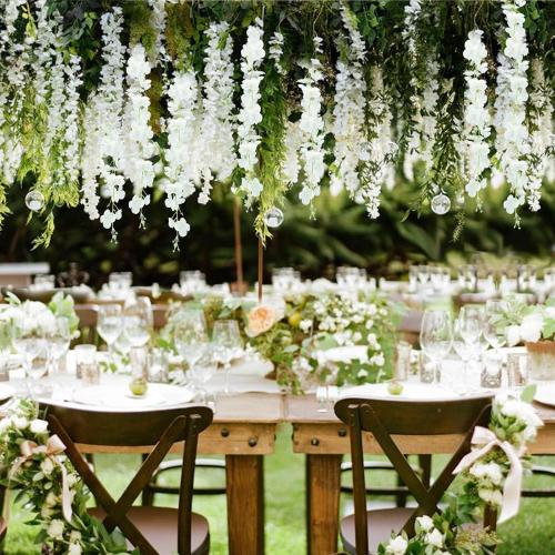 ZINHO 60 Branches Wisteria Hanging Flowers, 4PCS Artificial White Wisteria Flowers Garland for Wedding Arch Ceremony Party Garden Home Backdrop Decor