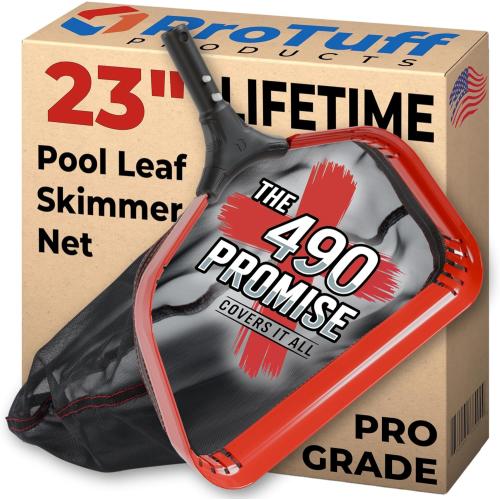 ProTuff 23 Fine Pool Net for PROS – “490 Promise” Unlimited Unconditional Replacement – Cleans 3X Faster Than Vacuum – Wide Pool Skimmer Net with Deep Bag for Easy Maintenance of Leaves, Bugs, Debris