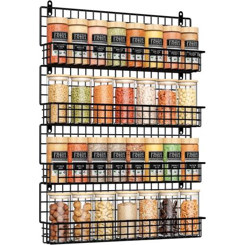 X-cosrack 4 Pack Spice Rack Wall Mount, Upgraded Connectable Seasoning Organizer for Space-Saving, Hanging Spice Storage for Cabinet/Pantry Door (Patent:USD909138S)