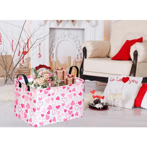 MAIZMZ Girls Gift Basket Heart Print Storage Cube for Women, Closet Shelf Organizer Bins Empty Gift Basket with Handles Nursery hamper Kids Toys Books Box Room Deco