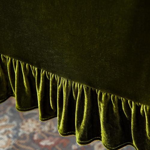 Velvet Table Runner Soft Decorative Luxurious Solid 72 Inches Long Tablecloth with Retro Ruffle Flounces Table Runner Dresser Scarves for Kitchen Dining Room Coffee Table Olive Green,14x72 Inch