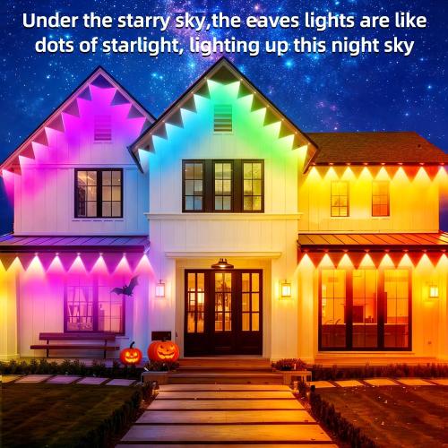 200FT Permanent Outdoor Lights for House,Waterproof Smart RGB LED Eaves Lights，permanent outdoor lights with App/Remote Control,Music synchronisation，for House,Halloween,Roof,Christmas Decorations