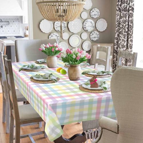 Easter Tablecloth 60 Inch X 84 Inch Rectangle Colorful Checkered Rainbow Plaid Table Cloths Spring Summer Watercolor Buffalo Check Plaid Spill Proof Table Covers for Kitchen Party Dinner Decoration