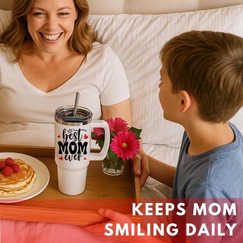 Christmas Gifts For Mom - Best Mom Ever Tumbler With Handle 40oz, Mommy Coffee Mug, Mama Tumblers, Momma Gift Ideas, Funny Birthday Present For Her, Cute Mother Day Gift Tumbler, Mom Cup