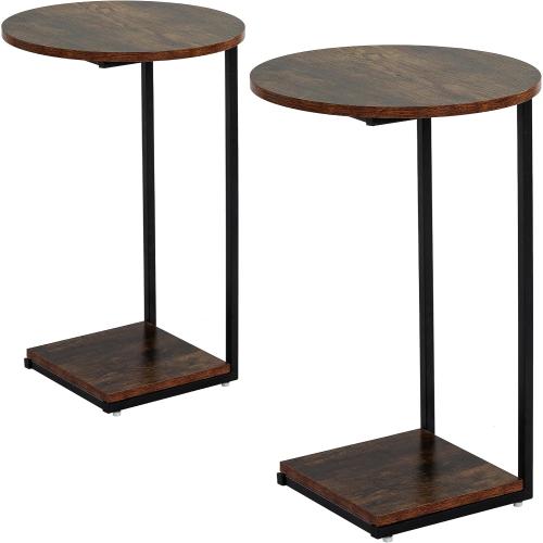 Set of 2 Color Brown  C Table End Table Set of 2,C Shaped End Table for Round,Round Side Table is Suitable for Living Room and Bedroom.(Brown)