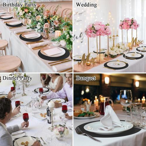 SHACOS 100 PCS Round Paper Placemats 13 inch Disposable Paper Place Mats for Dinner Wedding Birthday Party Festival Table Decoration Indoor Outdoor, Black