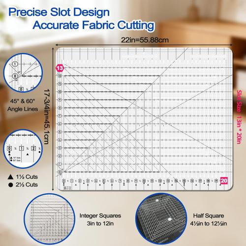 Quilting Ruler- 17-3/4in x 22in, Extra Large Slotted Quilting Ruler | Non-Slip Design, High-Transparency Acrylic Cutting Ruler, Perform Precise Measurement and Effortless Cutting of Fabric Strip