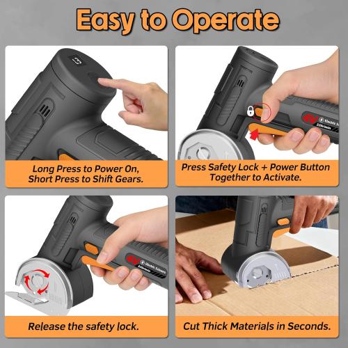 2026 Upgraded Cordless Electric Scissors - 1.84Larger Tungsten Blade & Wider Head, 1/3 Max Thickness & 320RPM High Speed, Dual-Side Safety Lock, Cardboard Cutter for Cardboard, Fabric - Black