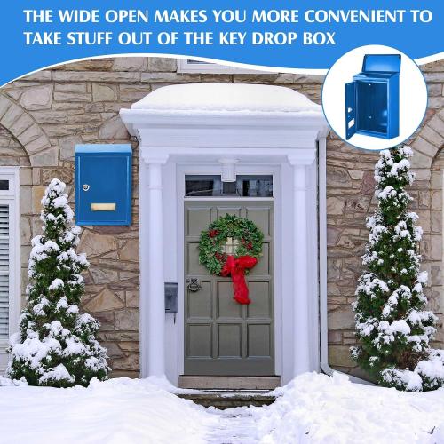 Amylove Weatherproof Mail Boxes with Key Lock, Security Locking Wall Mount Metal Mailbox with Slot for Outside, Large Capacity for Mail, Packages, Donations, Voting 11.8 H x 8.3 L x 2.8 W, Blue